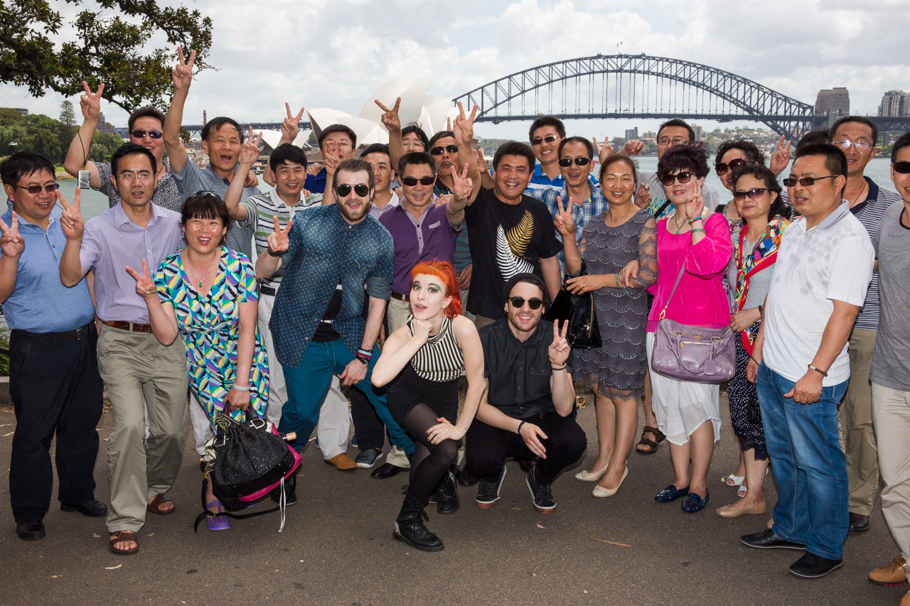 Paramore with a group of Chinese tourists